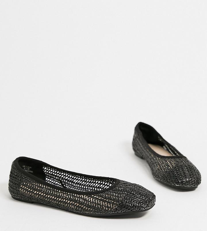 Co Wren Wide Fit Woven Flat Shoes In Black