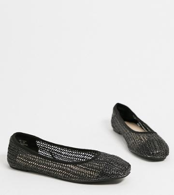 Co Wren Wide Fit Woven Flat Shoes In Black