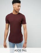 Asos Tall Muscle Longline T-shirt In Chunky Rib With Curved Hem - Red