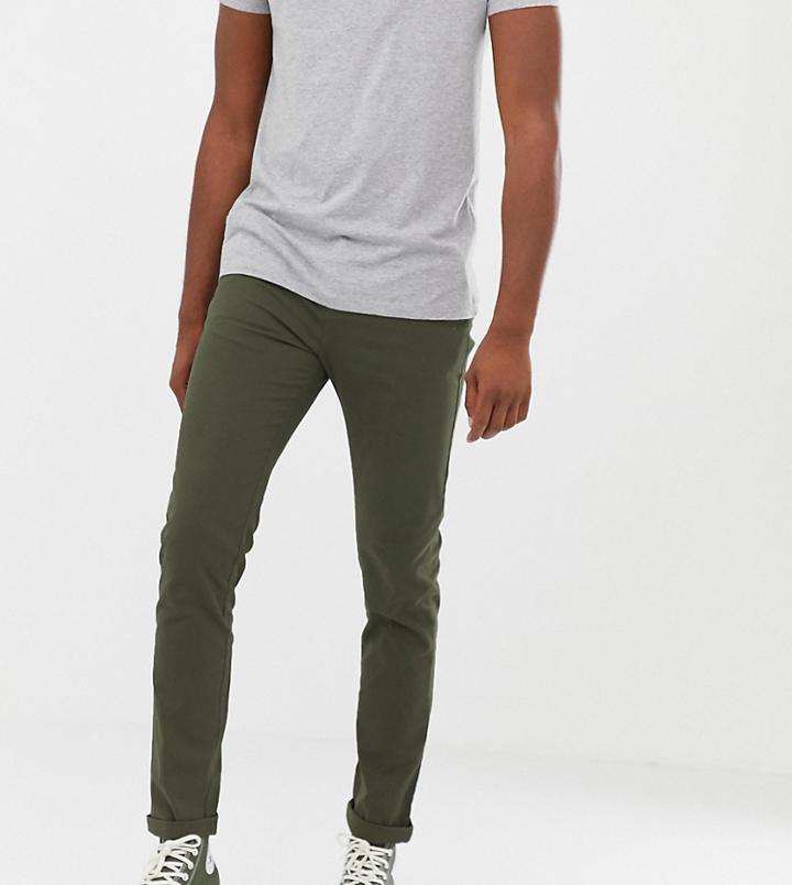 Asos Design Tall Slim Chinos In Khaki - Green