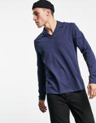 Asos Design Long Sleeve Revere Polo In Navy