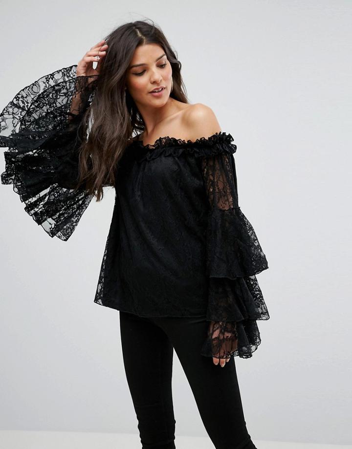 Asos Off Shoulder Top In Lace - Black