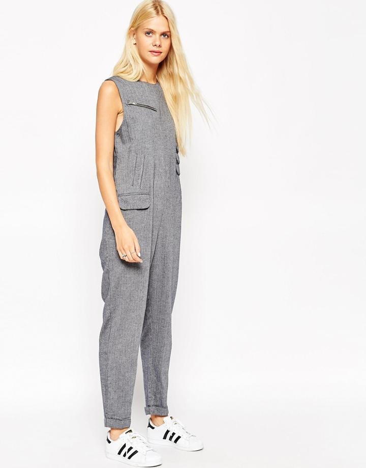 Asos Multi Pocket Jumpsuit In Herringbone - Multi