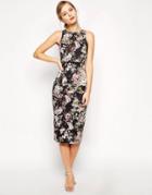 Asos Blossom Print Crop Top Dress - Black