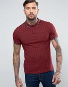 Fred Perry Slim Pique Polo Polkadot In Burgundy - Red
