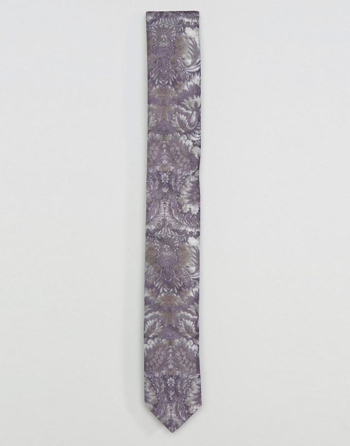 Asos Slim Tie In Floral Design - Purple