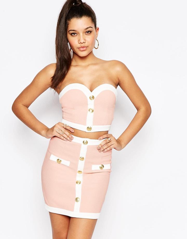 Rare London Button Detail Bandeau Top - Pink