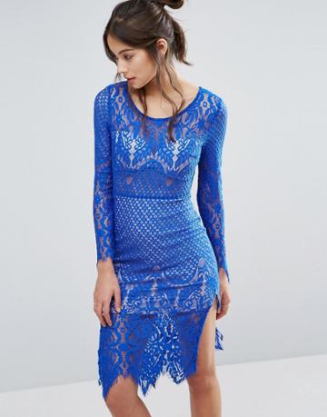 Love Triangle Lace Pencil Midi Dress - Blue