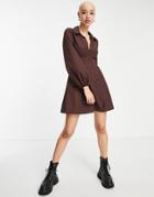 Asos Design Retro Mini Shirt Dress With Flare Skirt In Chocolate-brown