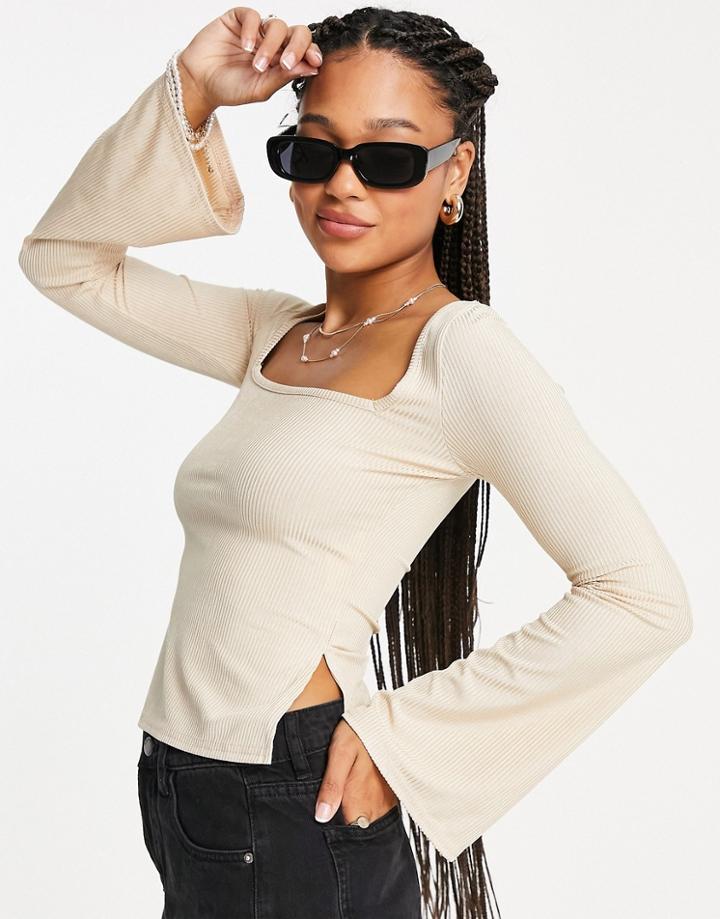 New Look Square Neck Split Top In Camel-neutral