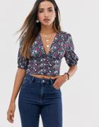 Fashion Union Puff Sleeve Button Front Blouse In Vintage Floral-multi