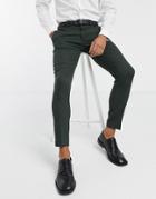 Asos Design Wedding Super Skinny Wool Mix Suit Pants In Khaki Twill-green