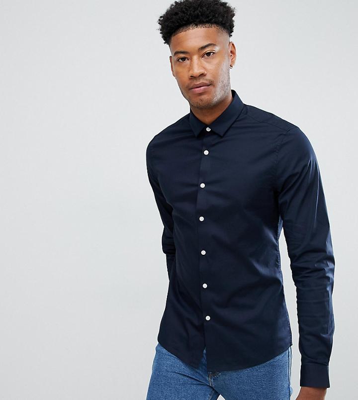 Asos Design Tall Slim Shirt In Navy