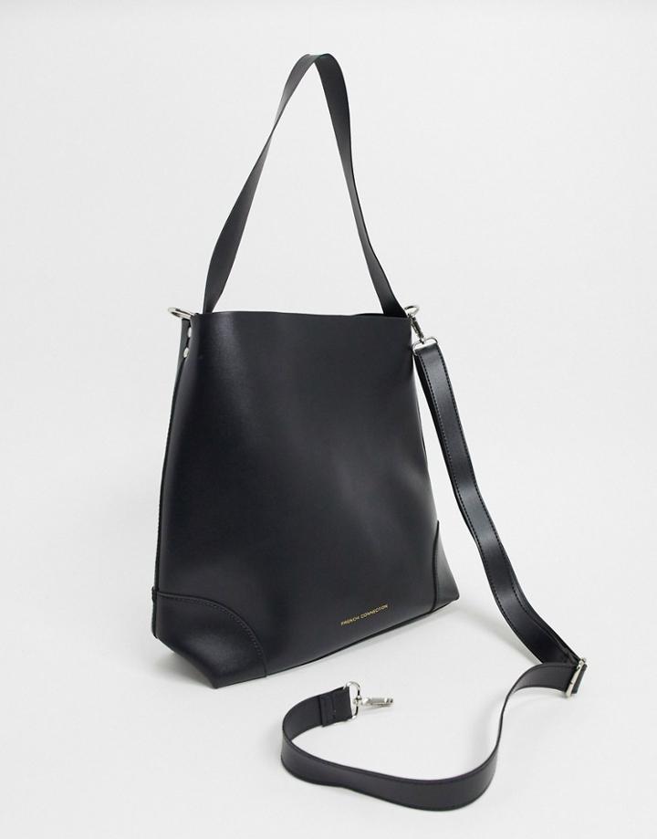 French Connection Faux Leather Clean Classic Tote Bag-black