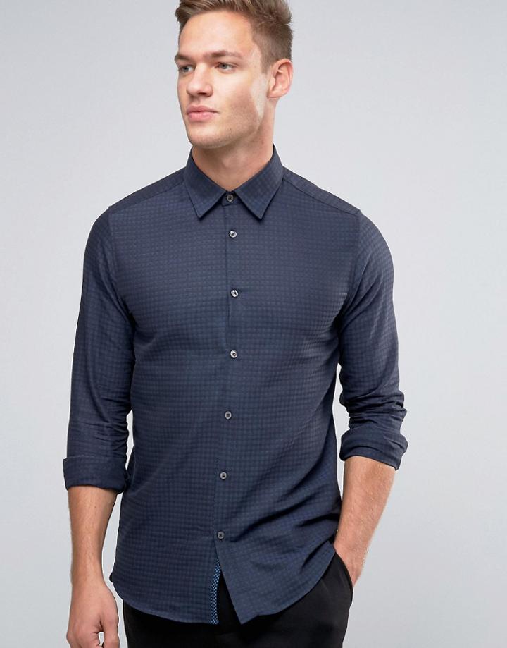 Ted Baker Tonal Check Shirt In Regular Fit - Navy