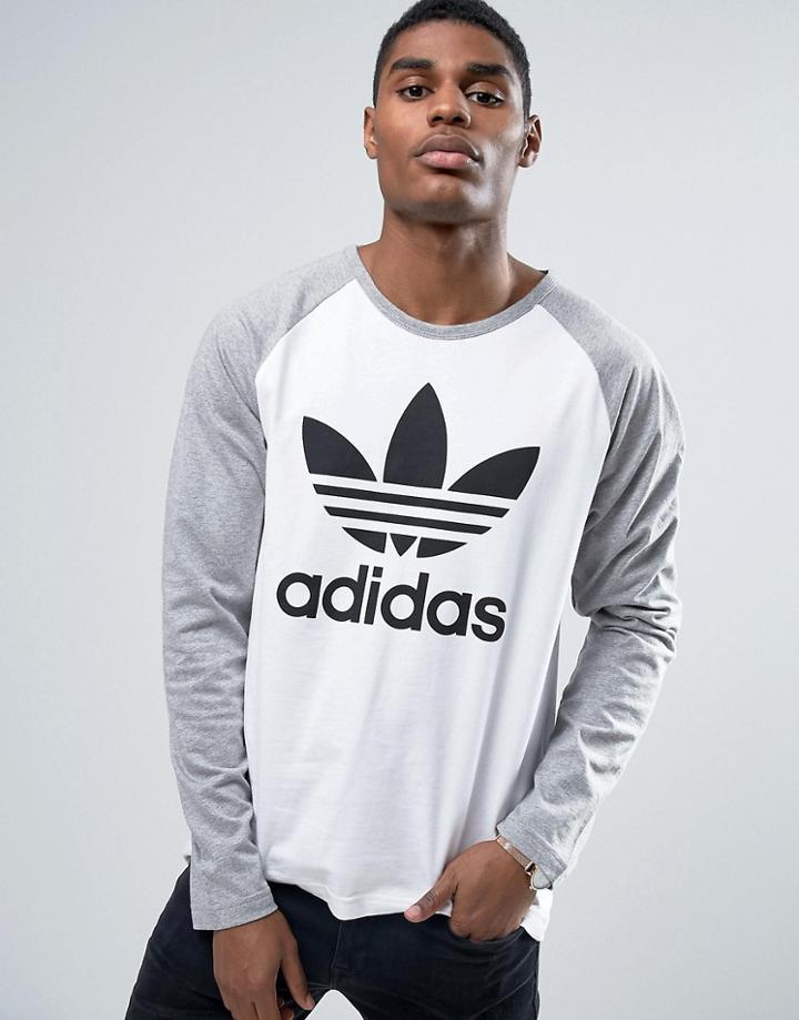 Adidas Originals Longsleeved T-shirt With Trefoil Logo In Gray Bk7628 - Gray
