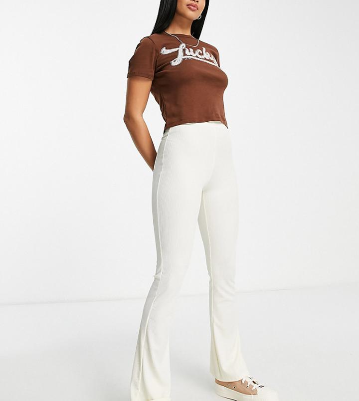 Topshop Petite Skinny Rib Flared Pants Ecru-neutral