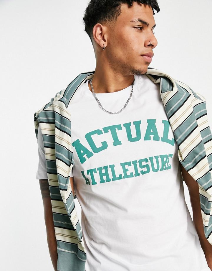 Asos Actual Athleisure T-shirt With Athleisure Logo Chest Print In White