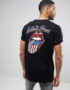 Asos Rolling Stones Longline Band T-shirt With Roll Sleeves - Black