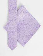 Asos Design Recycled Slim Tie And Pocket Square With Ditsy Floral Design In Lilac-purple