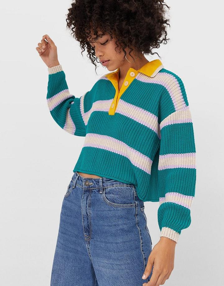 Stradivarius Striped Rugby Sweater In Multi