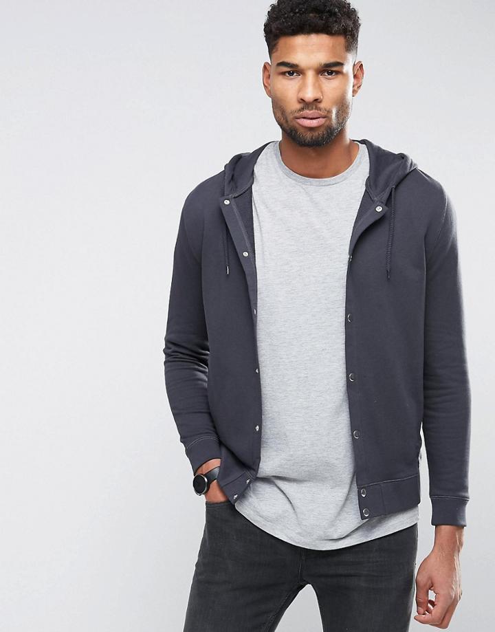 Asos Hoodie With Snaps In Washed Black - Black