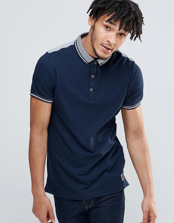 Brave Soul Contrast Rib Polo Shirt - Navy