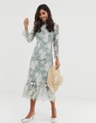 Vila Contrast Lace Midi Dress - Green