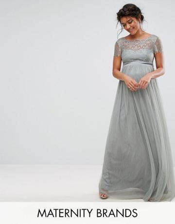 Little Mistress Maternity Lace Bodice Maxi Dress - Gray