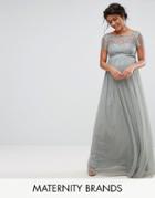 Little Mistress Maternity Lace Bodice Maxi Dress - Gray
