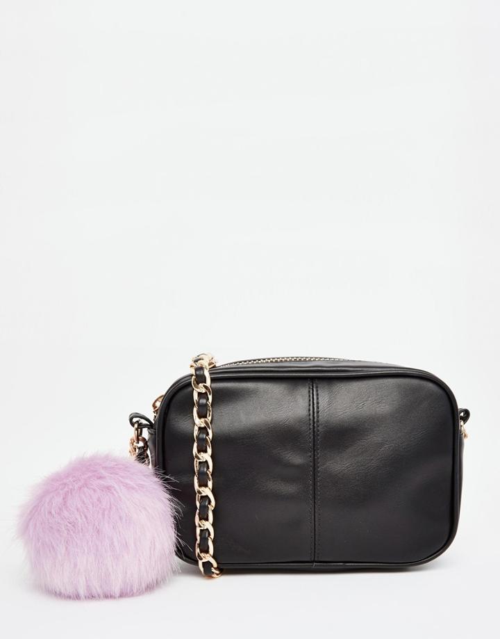 Asos Chain Cross Body Bag With Pom - Black