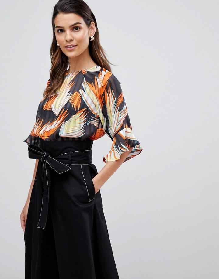 Y.a.s Leaf Print Blouse With Sleeve Detail - Multi