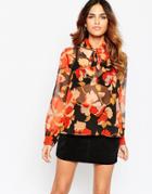 Asos 70s Floral Print Pussy Bow Blouse - Floral