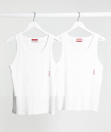 Hugo Bodywear 2 Pack Logo Tanks In White
