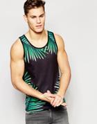 Asos Muscle Tank With Leafy Floral Print In Black - Black