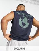 Only & Sons Oversized Tank Top With Worldwide Back Print In Navy - Exclusive To Asos