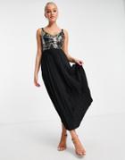 Little Mistress Sequin Pleated Midaxi Dress In Multi