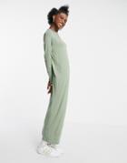 Asos Design Long Sleeve Maxi T-shirt Dress In Sage Green