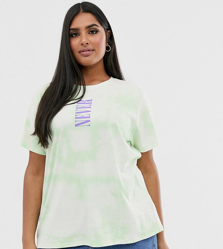 Asos Design Curve Tie Dye T-shirt With Slogan - Green