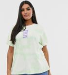 Asos Design Curve Tie Dye T-shirt With Slogan - Green