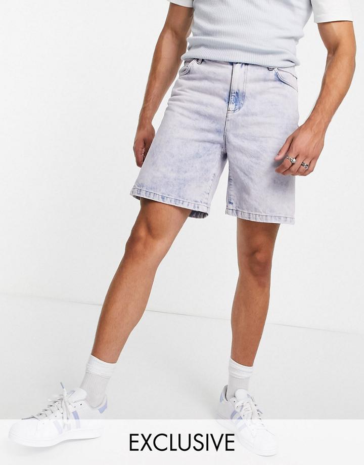 Collusion Extreme 90s Baggy Shorts In Bleach Wash-blues