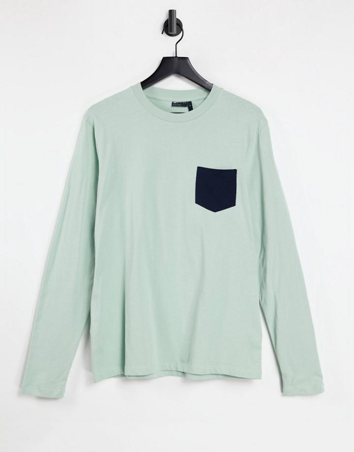 Asos Design Long Sleeve T-shirt With Contrast Pocket In Pastel Green