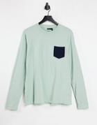 Asos Design Long Sleeve T-shirt With Contrast Pocket In Pastel Green