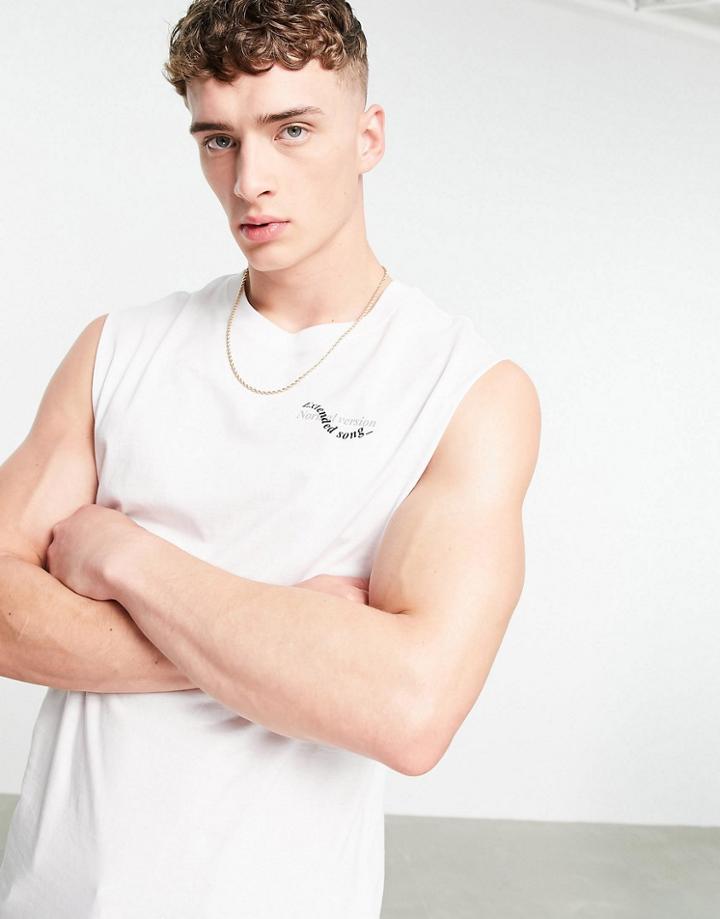 Bershka Tank In White With Print