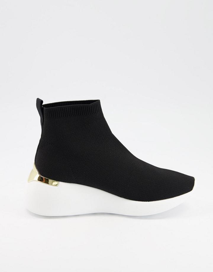 London Rebel Knitted Hi Top Sneakers In Black