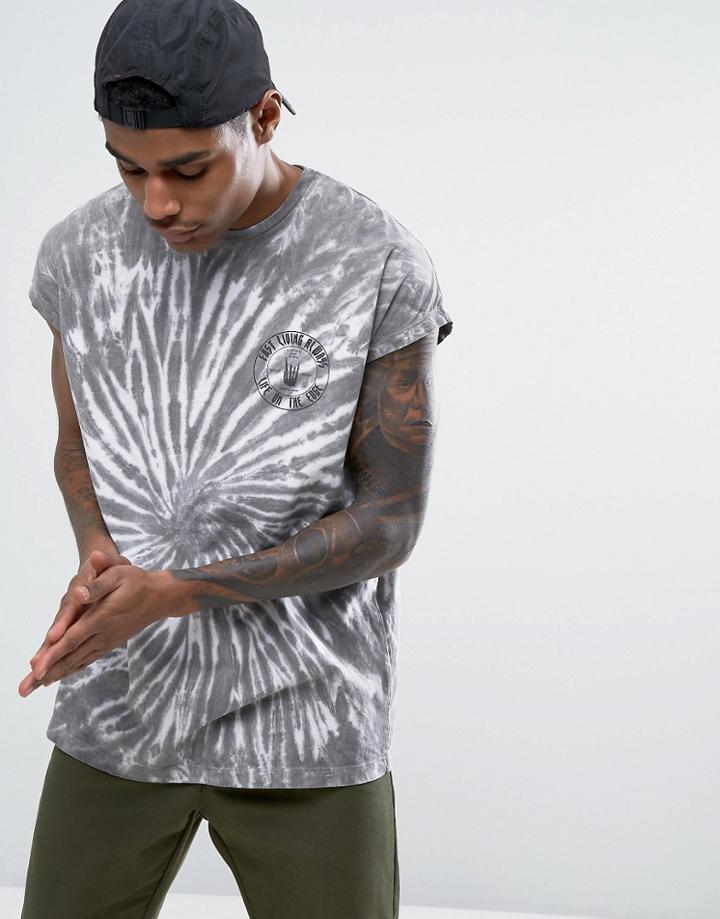 Asos Oversized T-shirt With Tie Dye And Fast Living Always Print - Black