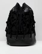 Asos Design Duffle Backpack In Black With Rope Design - Black