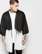 Religion Dripping Paint Print Jersey Kimono - White Black