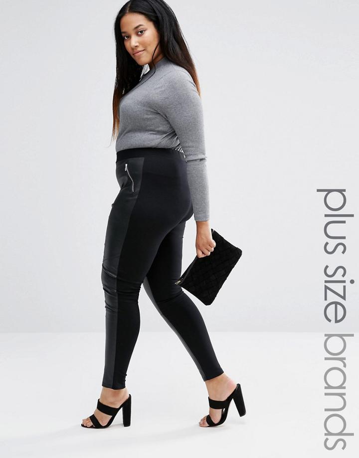 Elvi Contrast Leather Look Leggings - Black