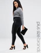 Elvi Contrast Leather Look Leggings - Black